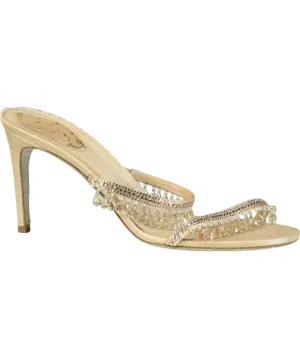 Ren Caovilla Nude 75mm Crystal-embellished Leather Mules UK 5.5 EU 38.5 