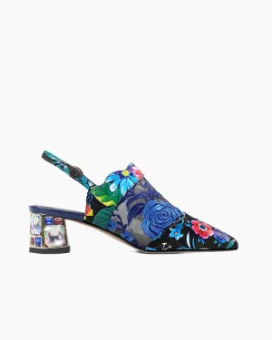 Retro Floral Embroidery Block Heel Mules