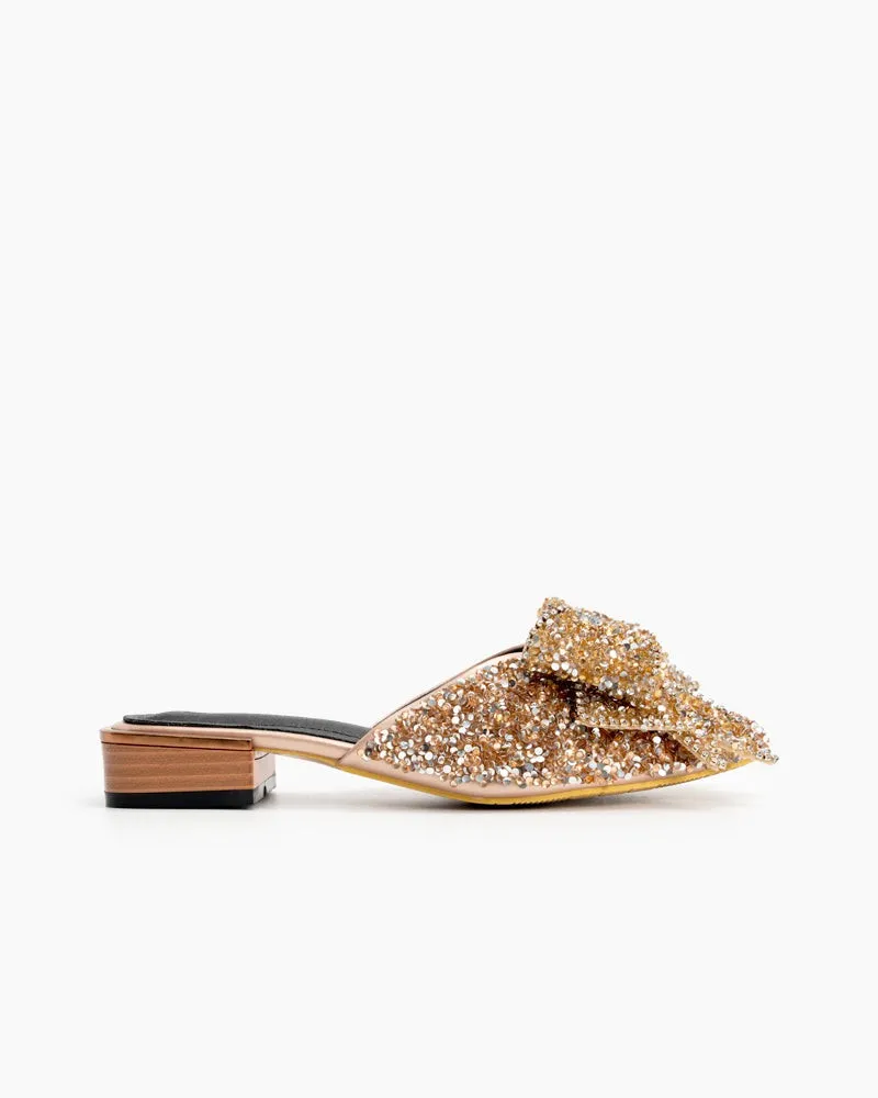 Rhinestones Bow Tie Slip on Backless Mules