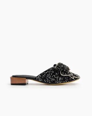 Rhinestones Bow Tie Slip on Backless Mules