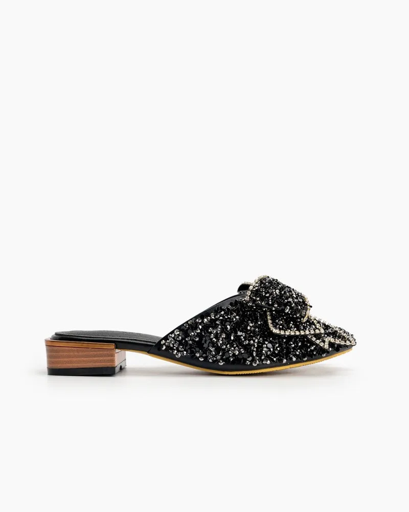 Rhinestones Bow Tie Slip on Backless Mules