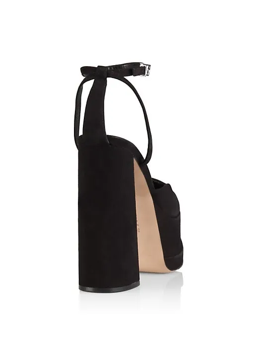 Schutz Luan New Black Ankle Strap Square Toe Chunky Platform Block Heel Pumps