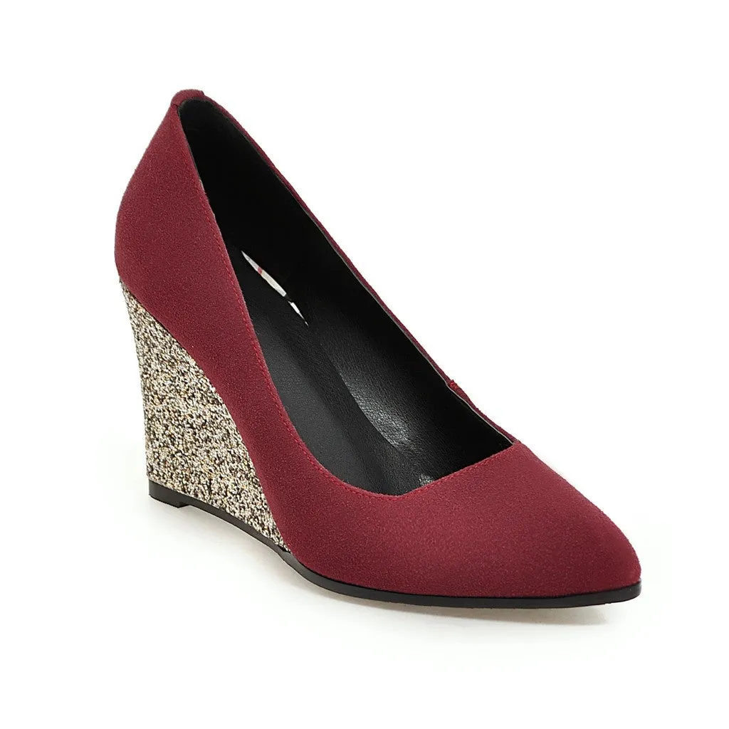 Sequin wedge pointed closed toe chunky heels