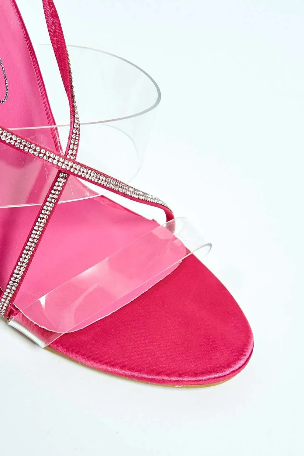 Silves 2 Perspex Band & Diamante Lace-up Heels in Fuchsia