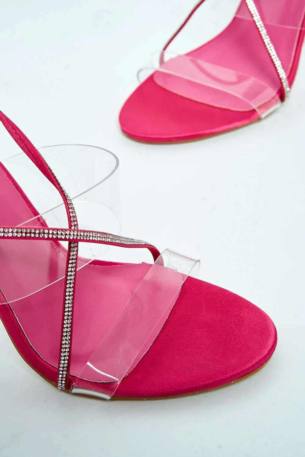 Silves 2 Perspex Band & Diamante Lace-up Heels in Fuchsia