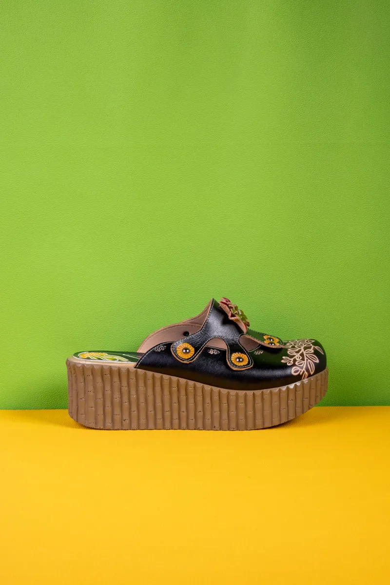 Soffia | Timeless Beauty Floral Embossed Leather Platform Clog