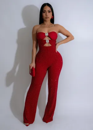 Stellar Gaze Rhinestones Jumpsuit Red