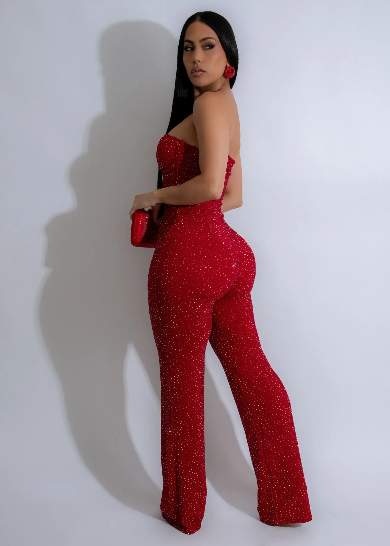 Stellar Gaze Rhinestones Jumpsuit Red