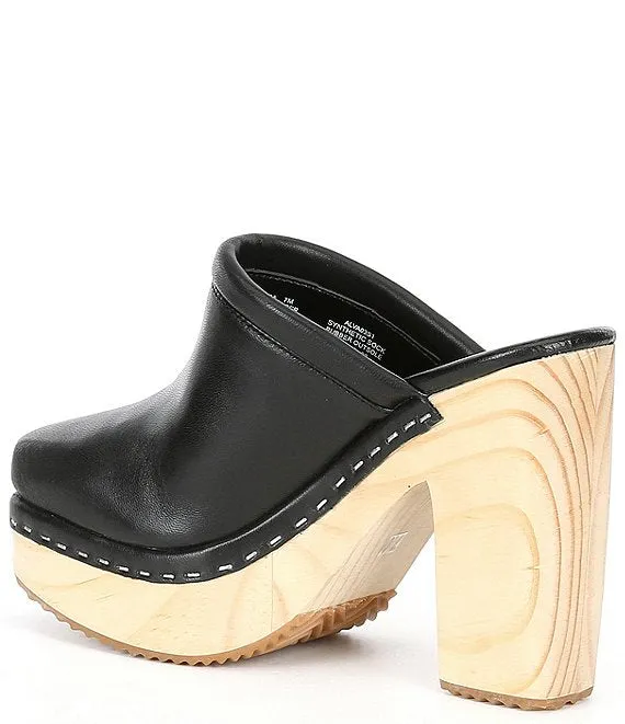 Steve Madden Alvara Black Leather Slip On Squared Toe Block Heeled Mules