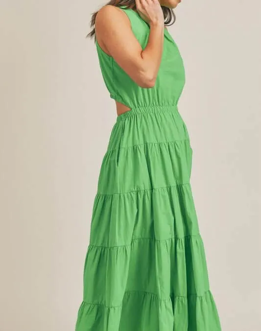 The Dixie Dress: Sleeveless Elastic Waist Side Cut Out Maxi Dress