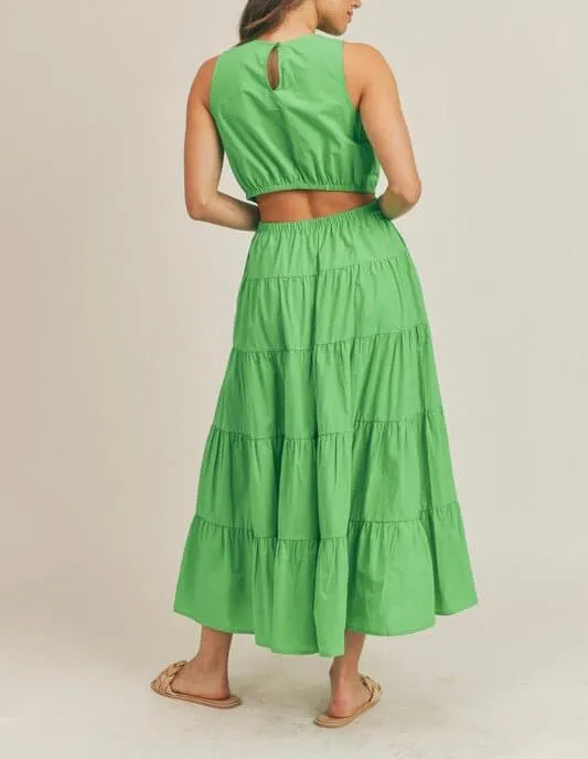 The Dixie Dress: Sleeveless Elastic Waist Side Cut Out Maxi Dress