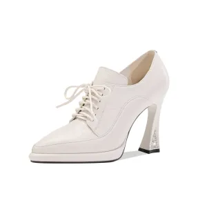 TinaCus Women's Genuine Leather Pointed Toe Handmade Lace Up Stylish High Heels Pumps Shoes