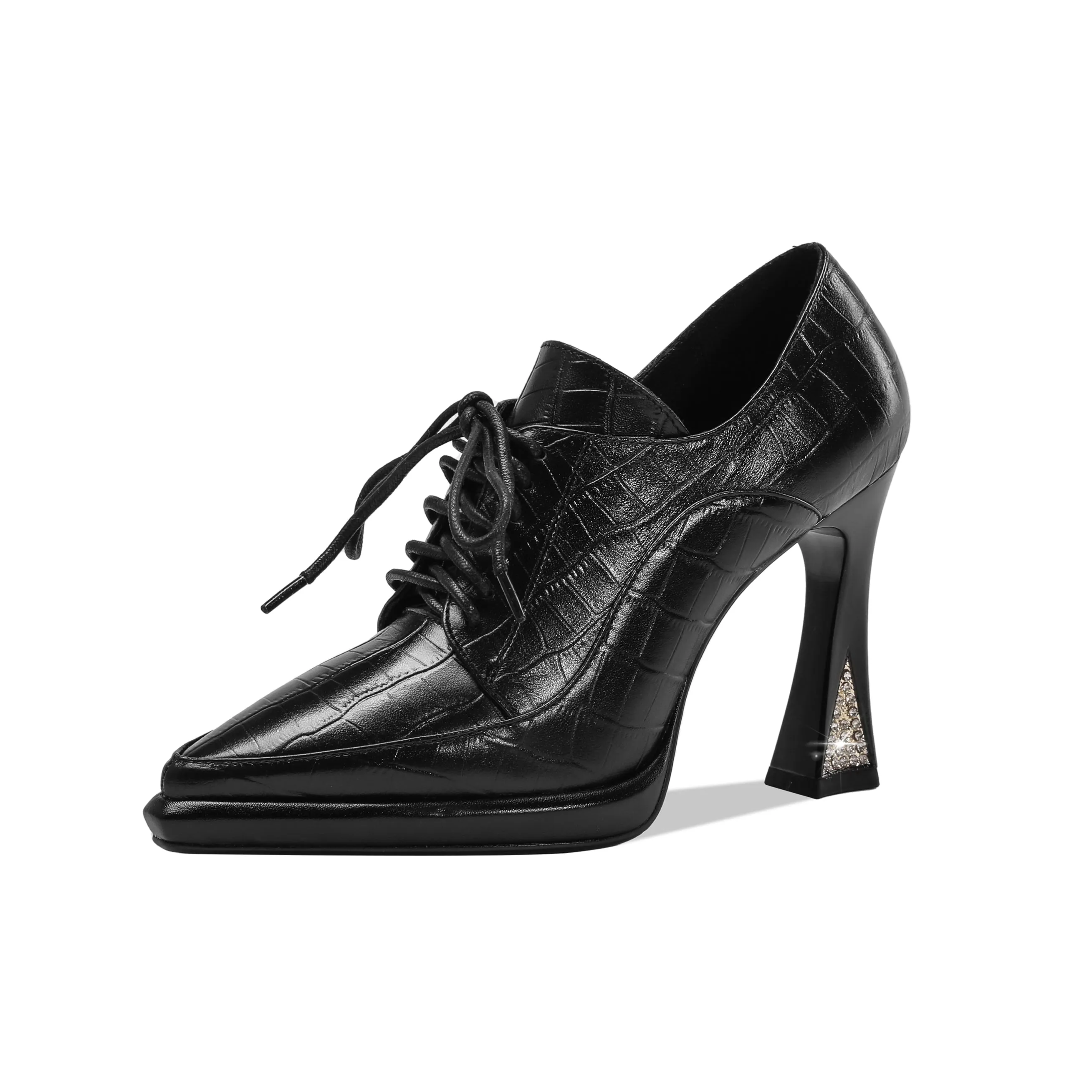TinaCus Women's Genuine Leather Pointed Toe Handmade Lace Up Stylish High Heels Pumps Shoes