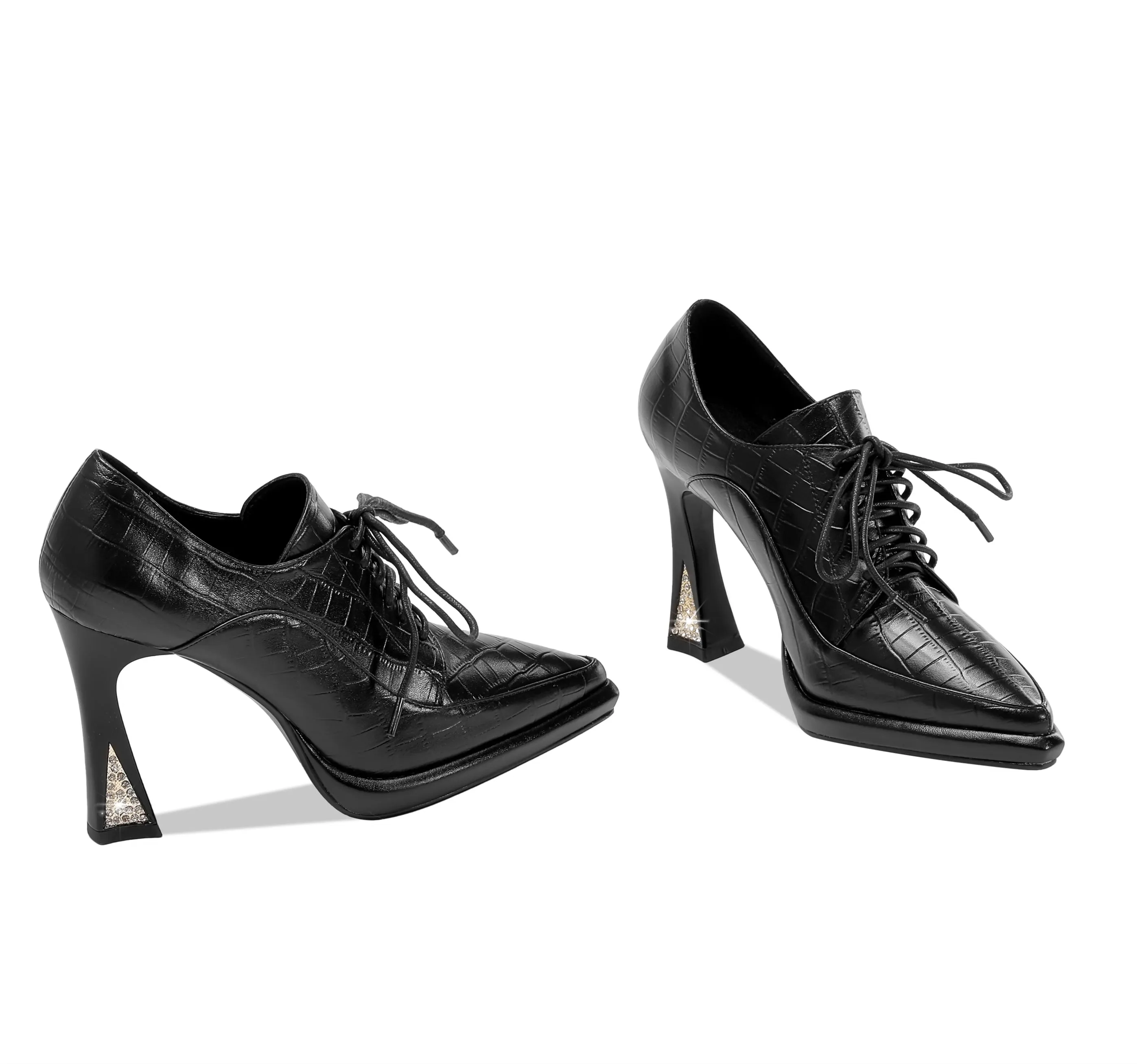TinaCus Women's Genuine Leather Pointed Toe Handmade Lace Up Stylish High Heels Pumps Shoes