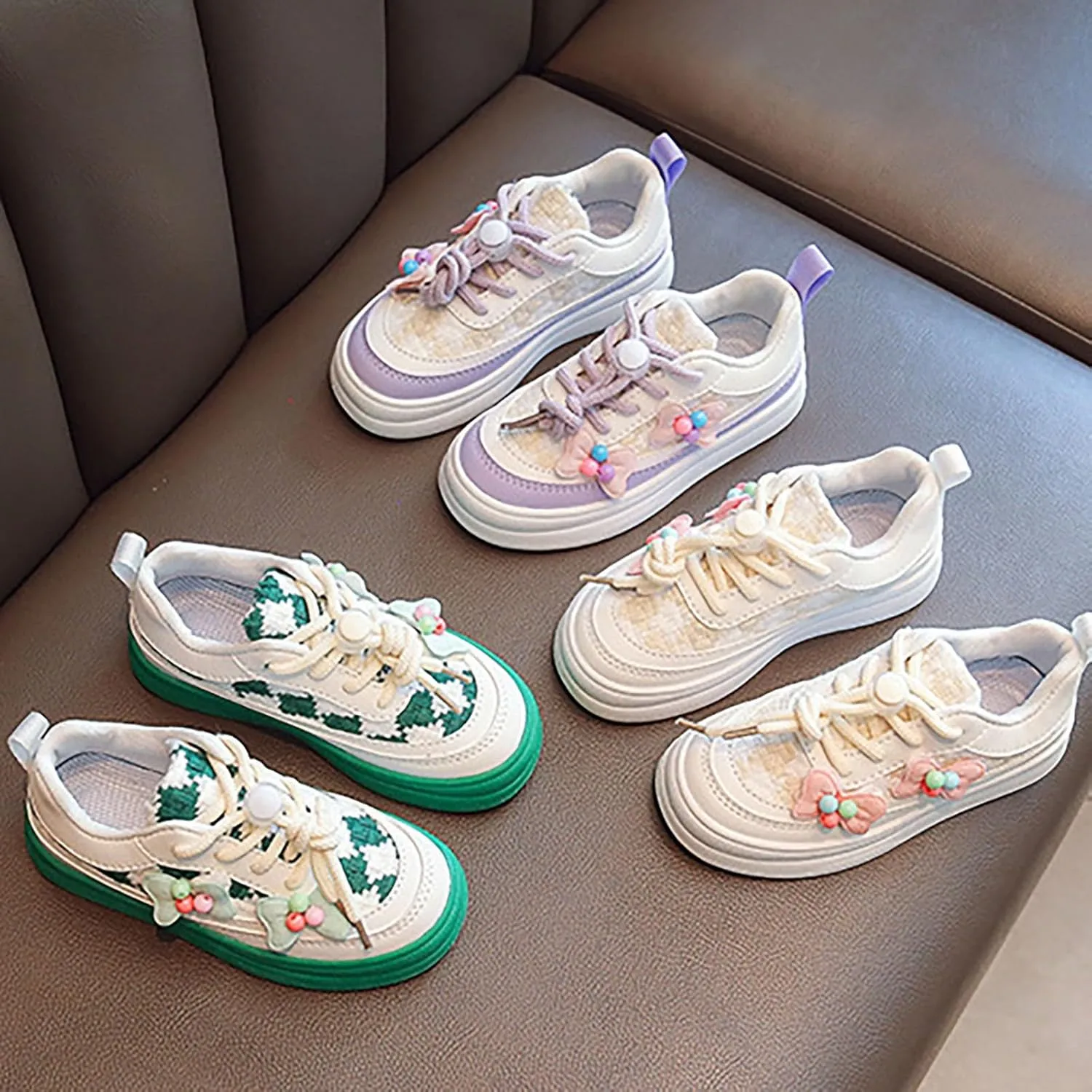 Toddler Kids Lace-Up Fashion Sneakers with Bow Girls Platform Sneakers Tennis Walking Shoes Lightweight