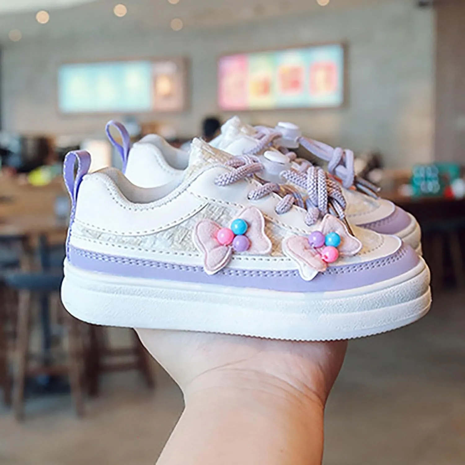 Toddler Kids Lace-Up Fashion Sneakers with Bow Girls Platform Sneakers Tennis Walking Shoes Lightweight