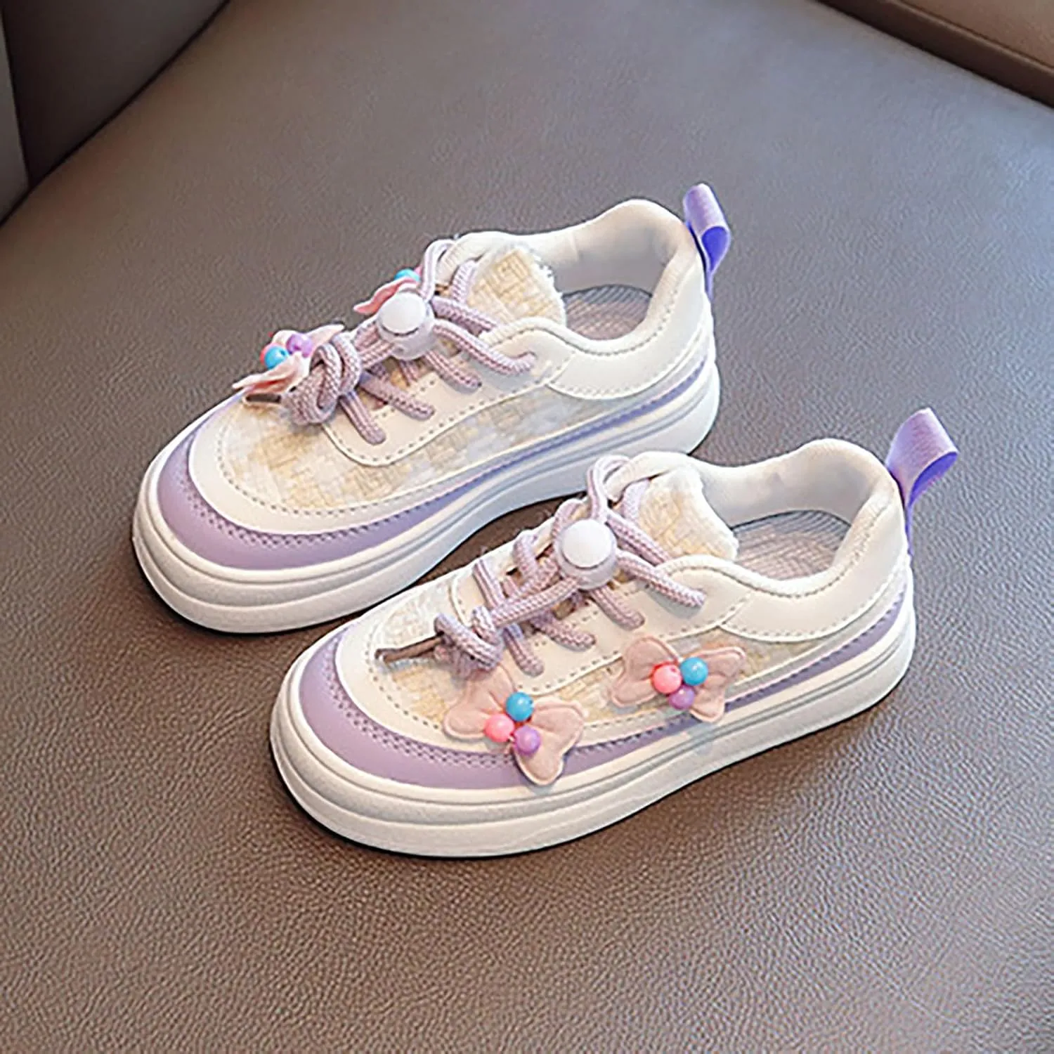 Toddler Kids Lace-Up Fashion Sneakers with Bow Girls Platform Sneakers Tennis Walking Shoes Lightweight