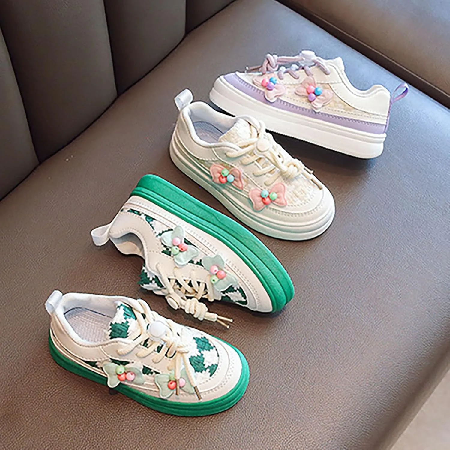 Toddler Kids Lace-Up Fashion Sneakers with Bow Girls Platform Sneakers Tennis Walking Shoes Lightweight