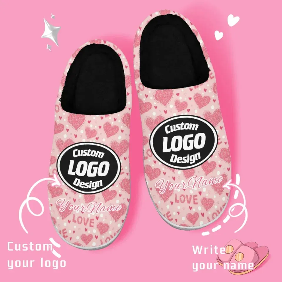 Unique Gift,Personalized Cozy Heart Fur Slippers, Custom  Couple隆炉s Indoor Shoes for Valentine's Day