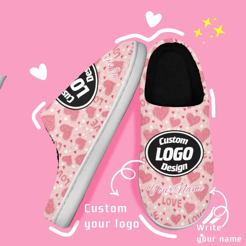 Unique Gift,Personalized Cozy Heart Fur Slippers, Custom  Couple隆炉s Indoor Shoes for Valentine's Day