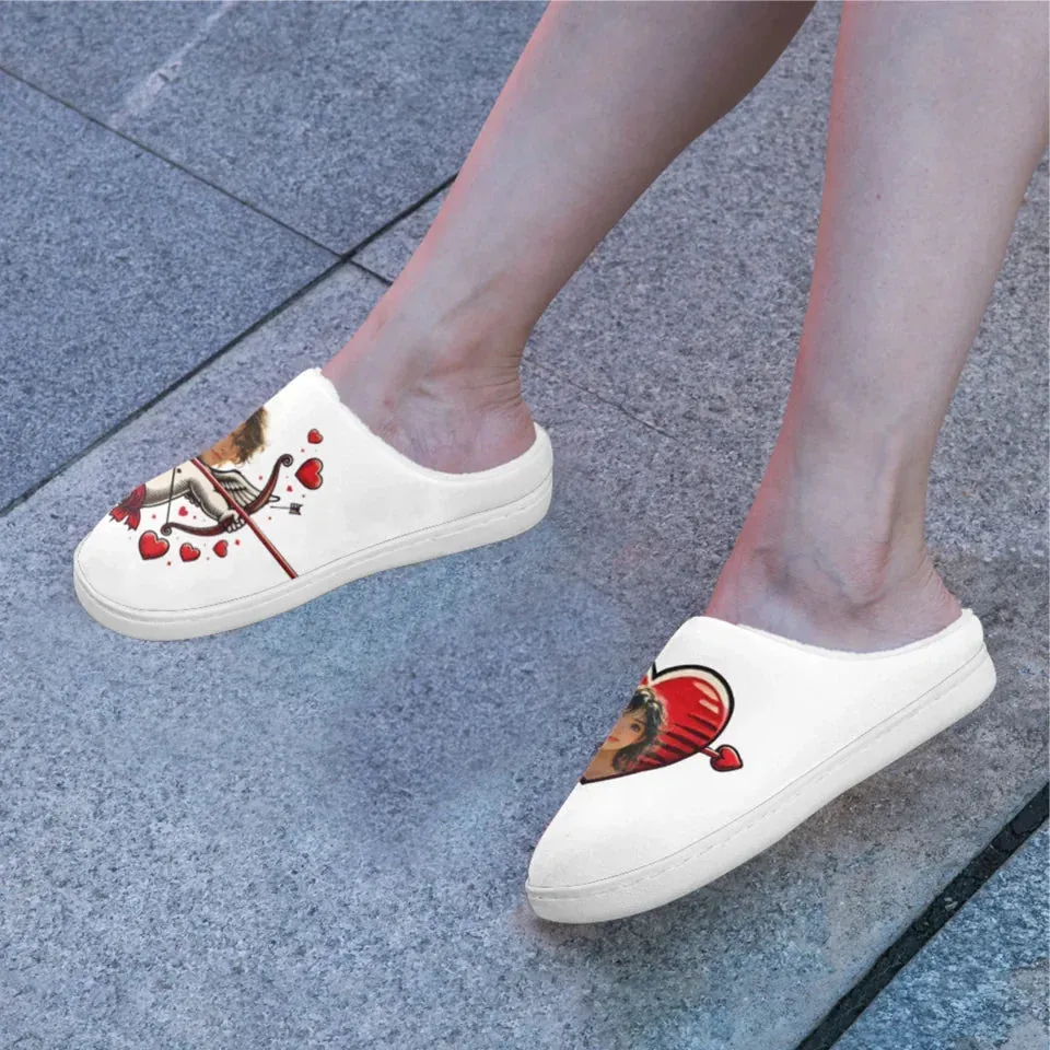 Unique Gift,Personalized Cozy Heart Fur Slippers, Custom Romantic Slippers, Unique Valentine's Gift