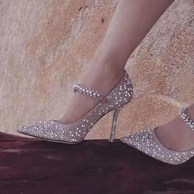 Wedding rhinestone pearls marry jane heels