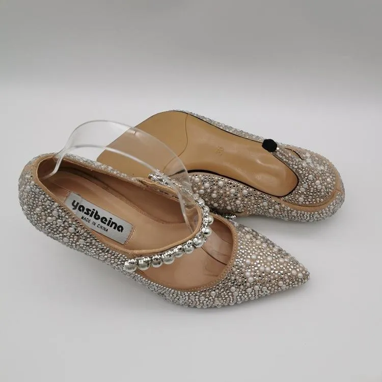 Wedding rhinestone pearls marry jane heels