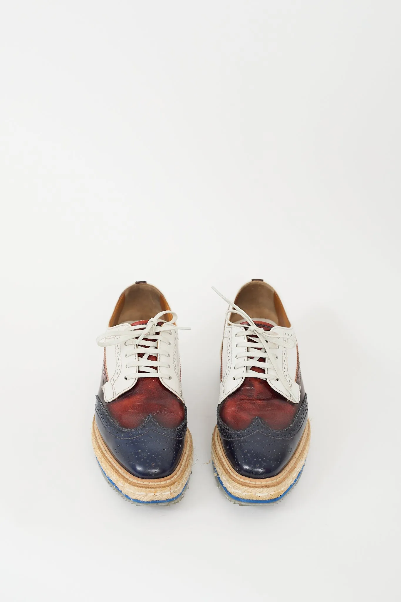 White & Multi Leather Espadrille Platform Brogue