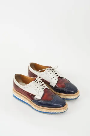 White & Multi Leather Espadrille Platform Brogue