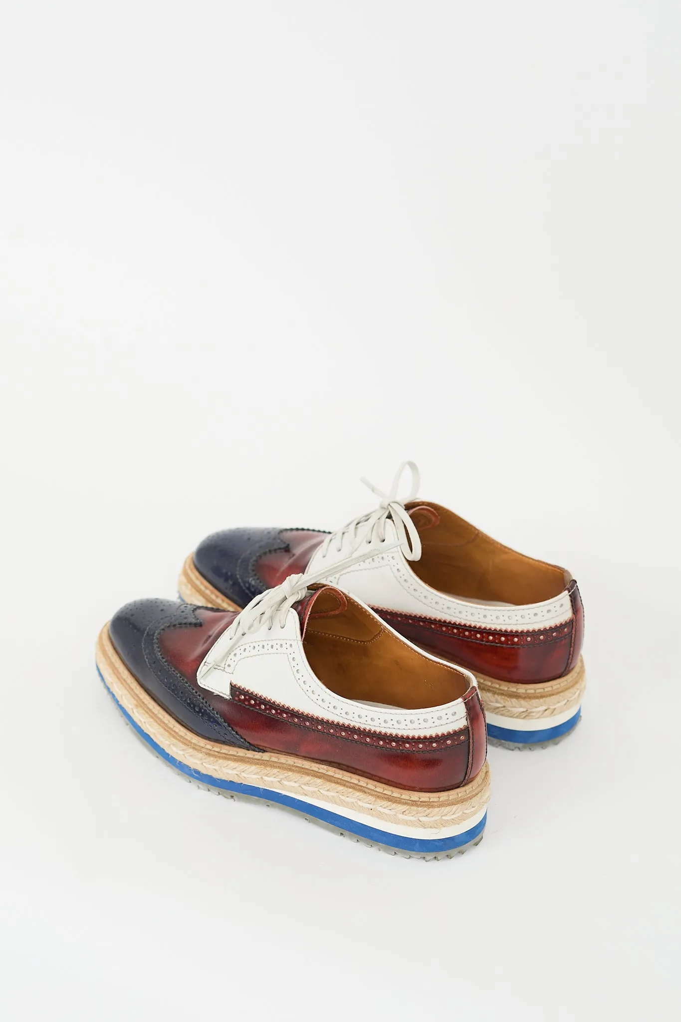 White & Multi Leather Espadrille Platform Brogue