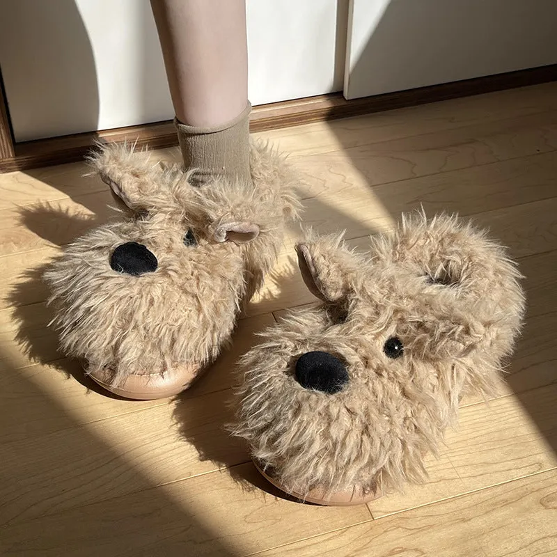 Wholesale Scribbled Puppy Winter Indoor Non-slip Warm Wool Shoes