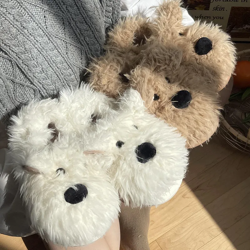 Wholesale Scribbled Puppy Winter Indoor Non-slip Warm Wool Shoes