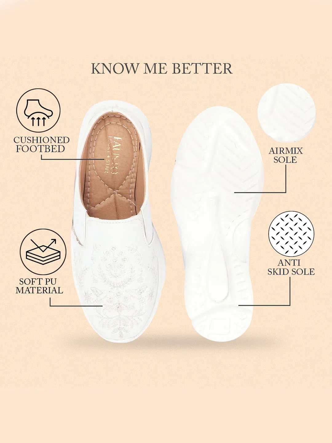 Women White Floral Print Embroidery Design Back Open Slip On Mules Shoes