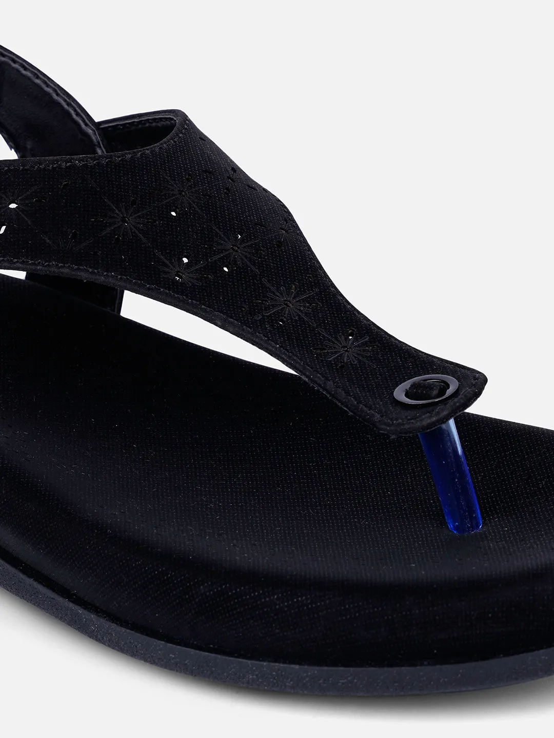 Women's Black Slingback Strap Sandals (IU6012)