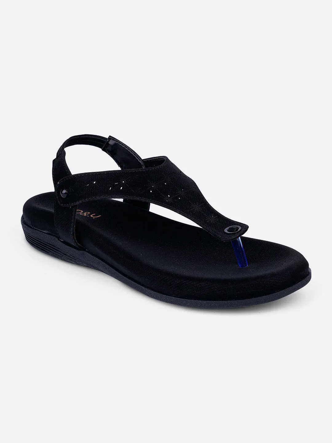 Women's Black Slingback Strap Sandals (IU6012)