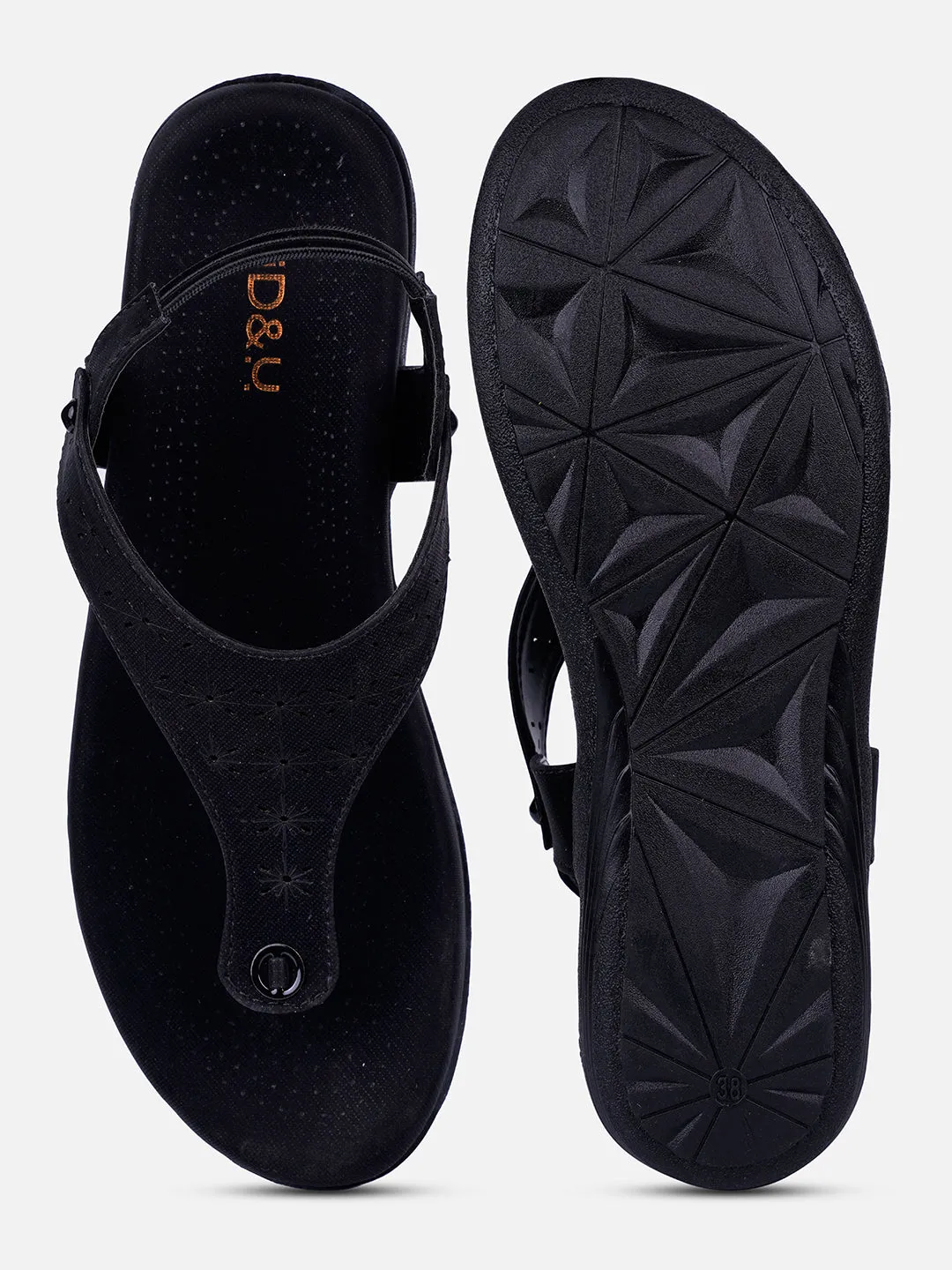 Women's Black Slingback Strap Sandals (IU6012)