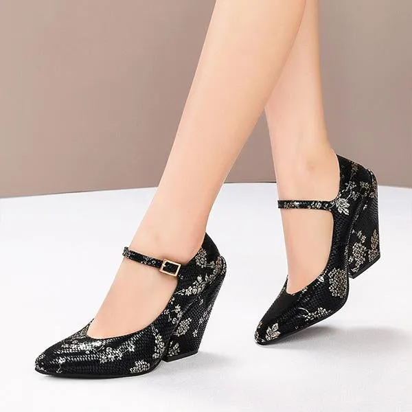Women's Stylish Commuting Pointed Wedge Mary Jane 63792184S
