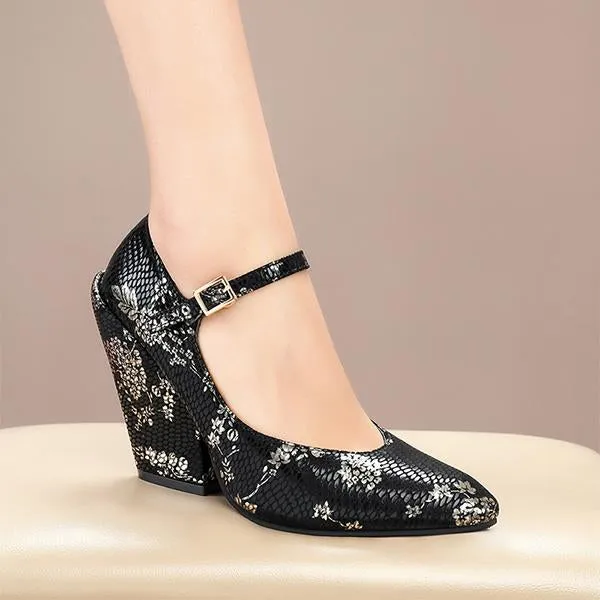 Women's Stylish Commuting Pointed Wedge Mary Jane 63792184S