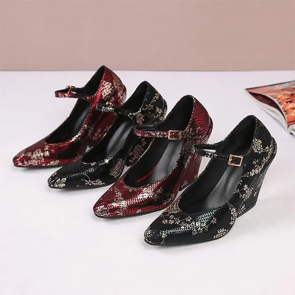 Women's Stylish Commuting Pointed Wedge Mary Jane 63792184S