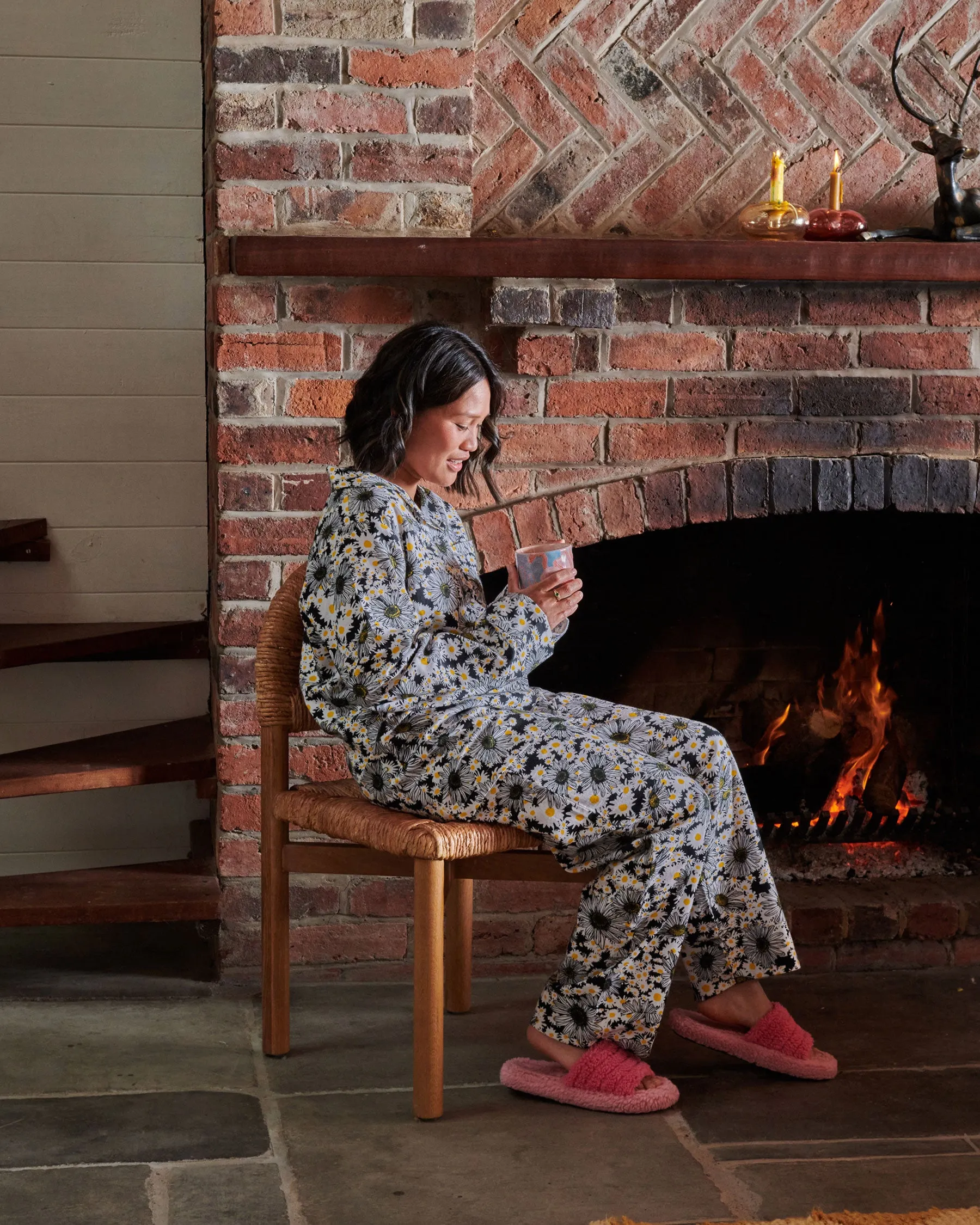 Woodstock Petals Flannelette Adult Long Sleeve Shirt & Pant Pyjama Set