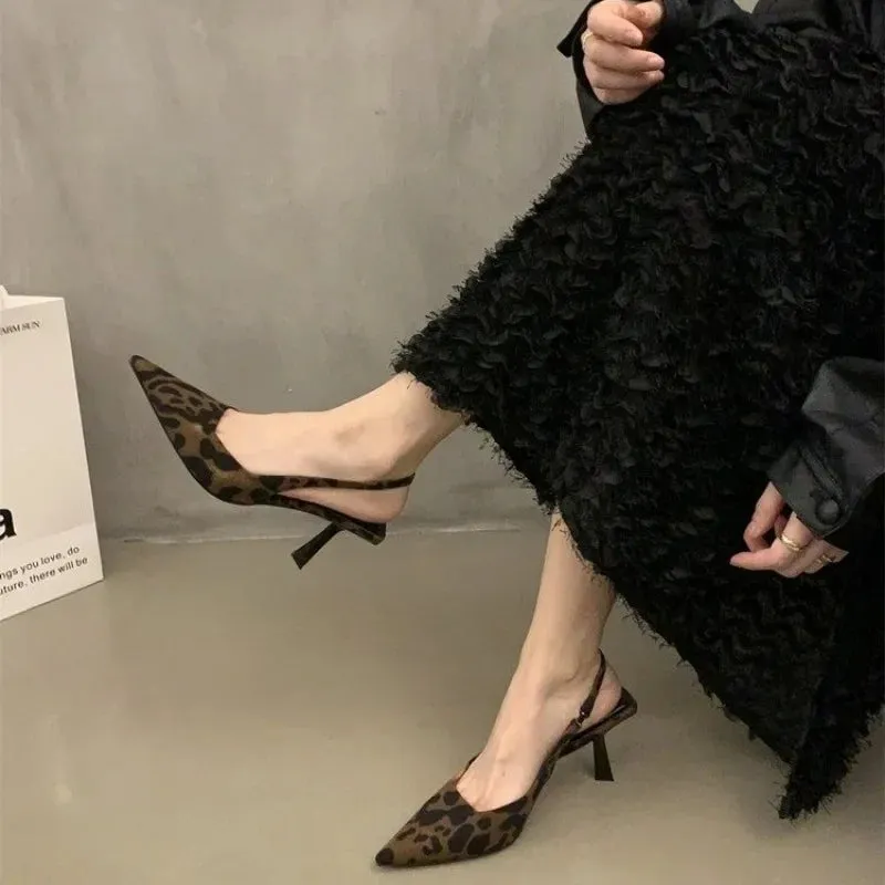 Xajzpa Summer High-heeled Women's Shoes Fashionable Pointed Toe Sexy Stiletto Heels Leopard Print Women's Shoes